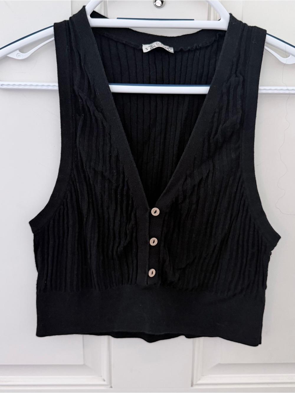 Free People Saturday Morning Crop Top L | Black Ribbed